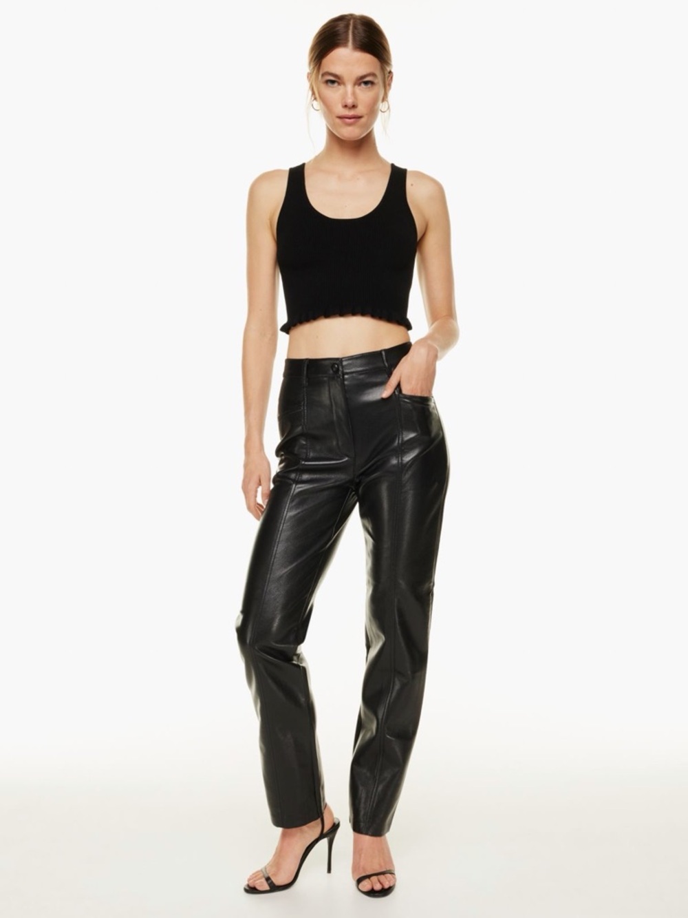 Aritzia Wilfred Rebel Vegan Leather Pants Black High Rise Straight Leg Size 0 - Picture 15 of 16